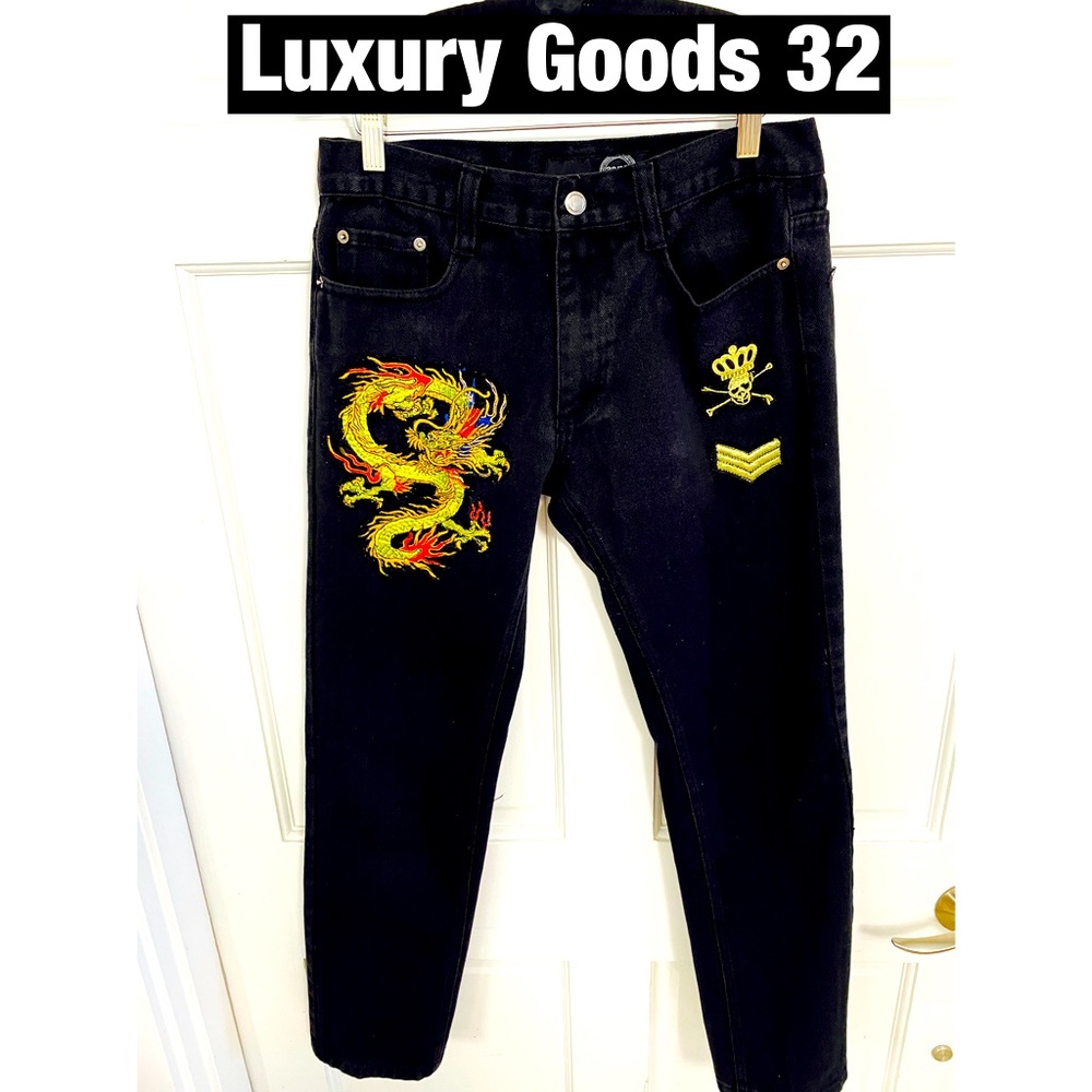 Luxury Goods, Black Lavishly Embroidered Jeans Sz 32-32 Perfect‎